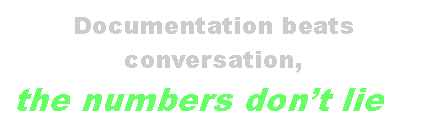 Text Box: Documentation beats 
conversation, 
the numbers dont lie